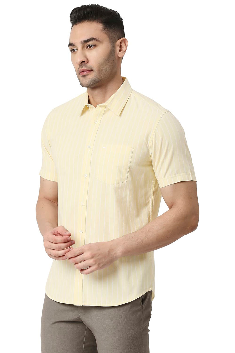 BASICS SLIM FIT COTTON OXFORD STRIPE HALFSLEEVES SHIRT