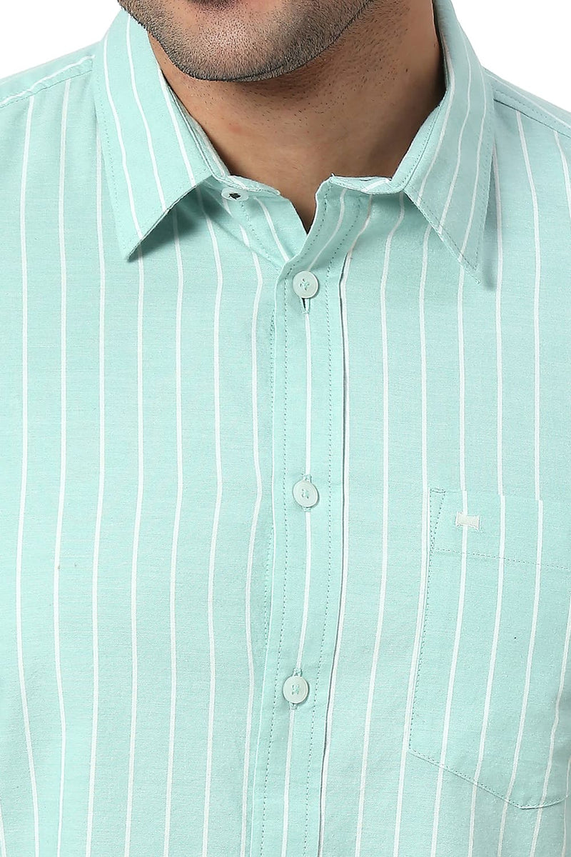 BASICS SLIM FIT COTTON OXFORD STRIPE HALFSLEEVES SHIRT