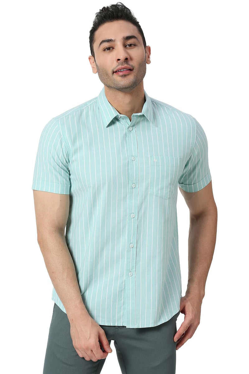 BASICS SLIM FIT COTTON OXFORD STRIPE SHIRT