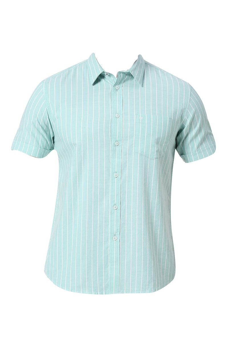 BASICS SLIM FIT COTTON OXFORD STRIPE HALFSLEEVES SHIRT