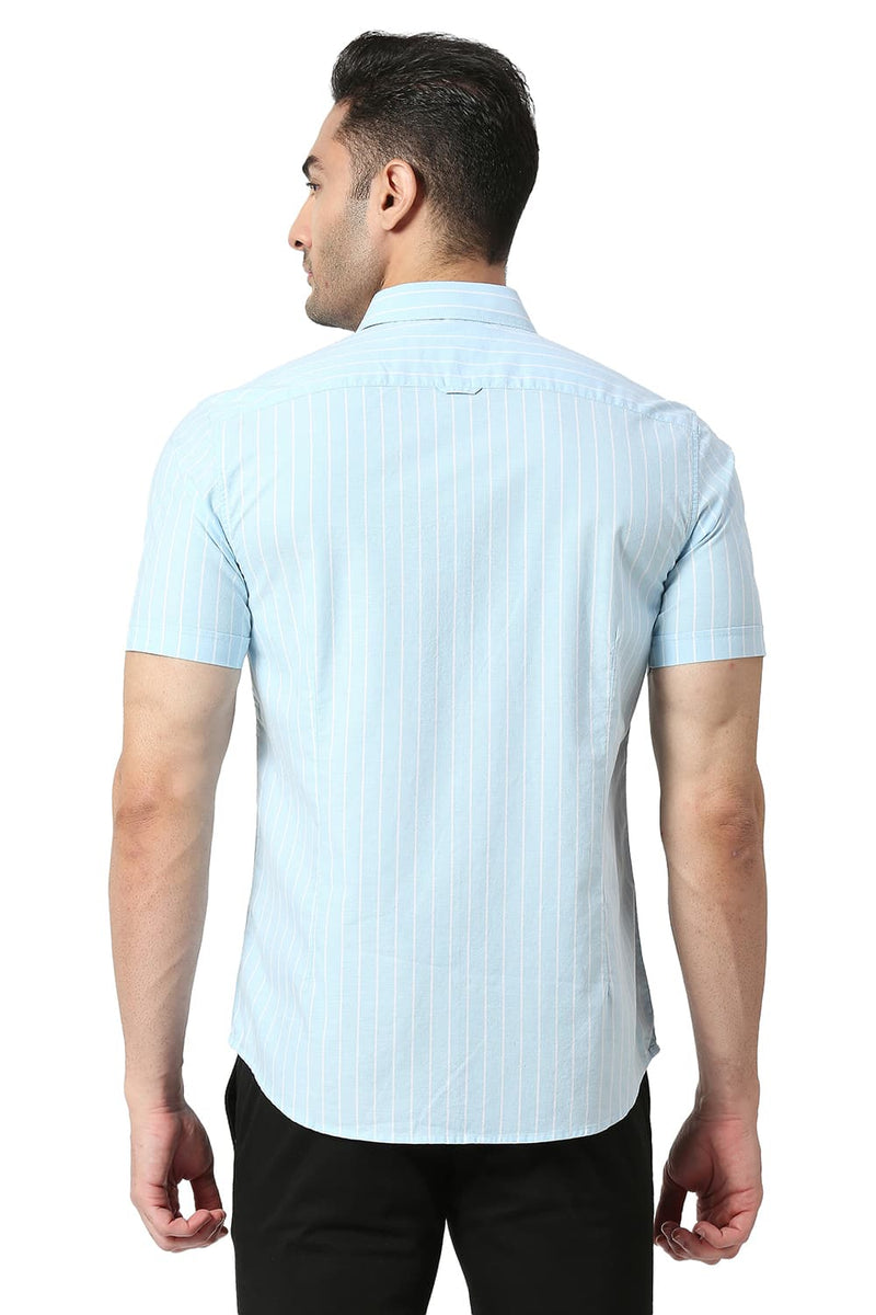 BASICS SLIM FIT COTTON OXFORD STRIPE HALFSLEEVES SHIRT