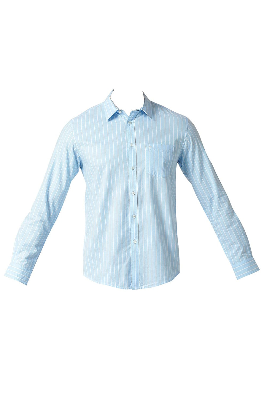 BASICS SLIM FIT CRYSTAL BLUE COTTON OXFORD STRIPE SHIRT