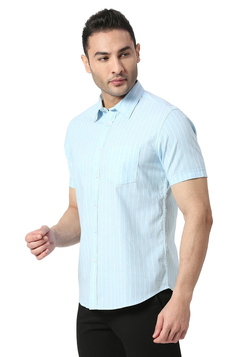 BASICS SLIM FIT COTTON OXFORD STRIPE HALFSLEEVES SHIRT