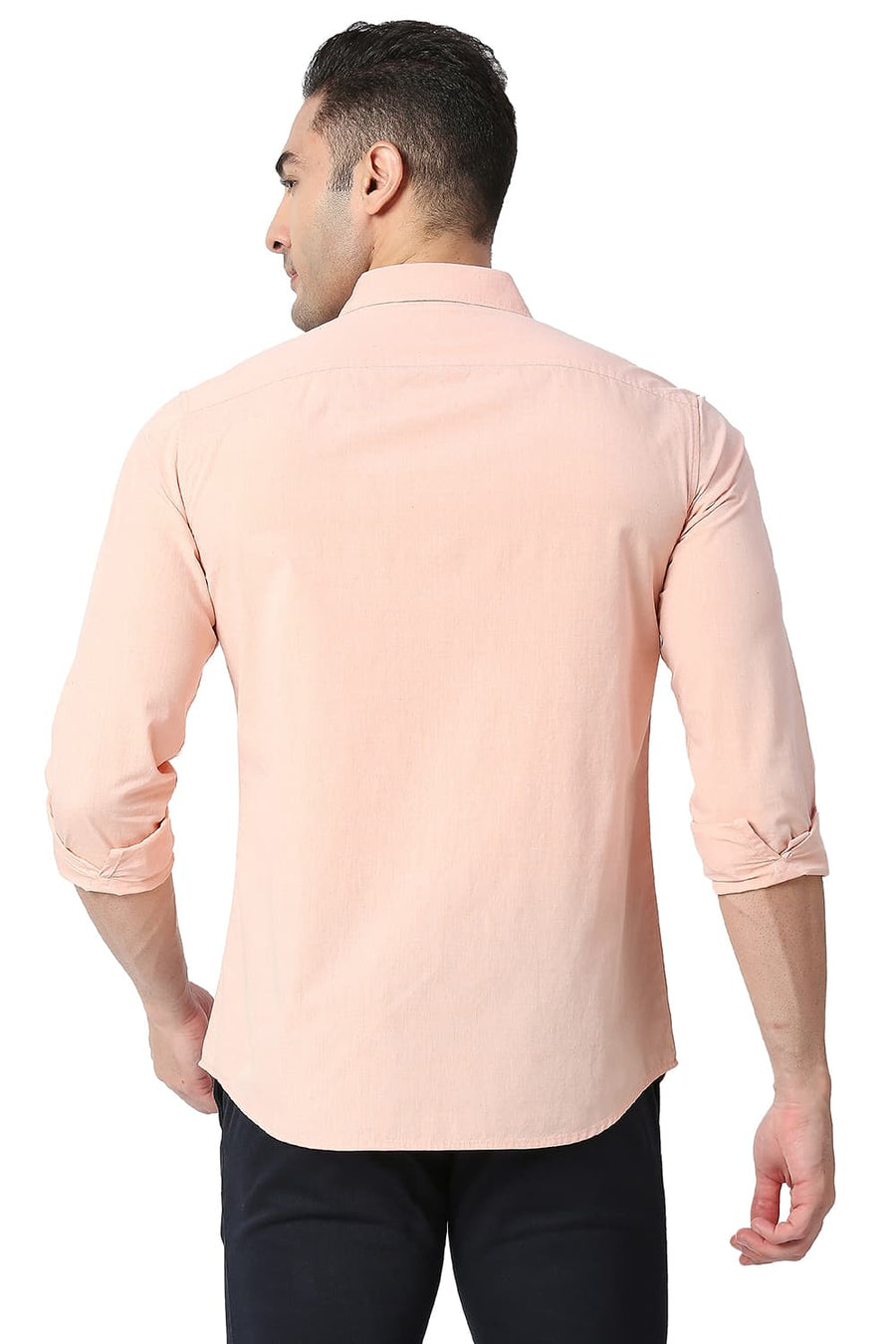 BASICS SLIM FIT SALMON ORANGE COTTON FIL-A-FIL SHIRT