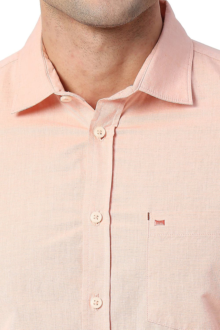 BASICS SLIM FIT SALMON ORANGE COTTON FIL-A-FIL SHIRT