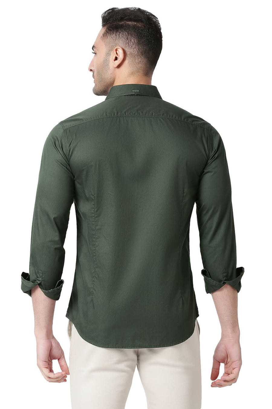 BASICS SLIM FIT SCARAB GREEN COTTON TWILL SHIRT
