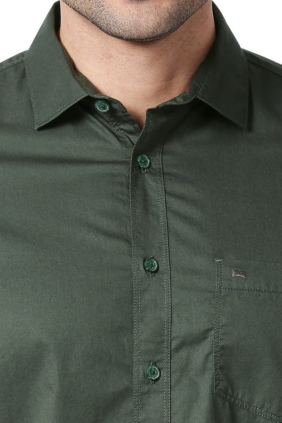 BASICS SLIM FIT SCARAB GREEN COTTON TWILL SHIRT