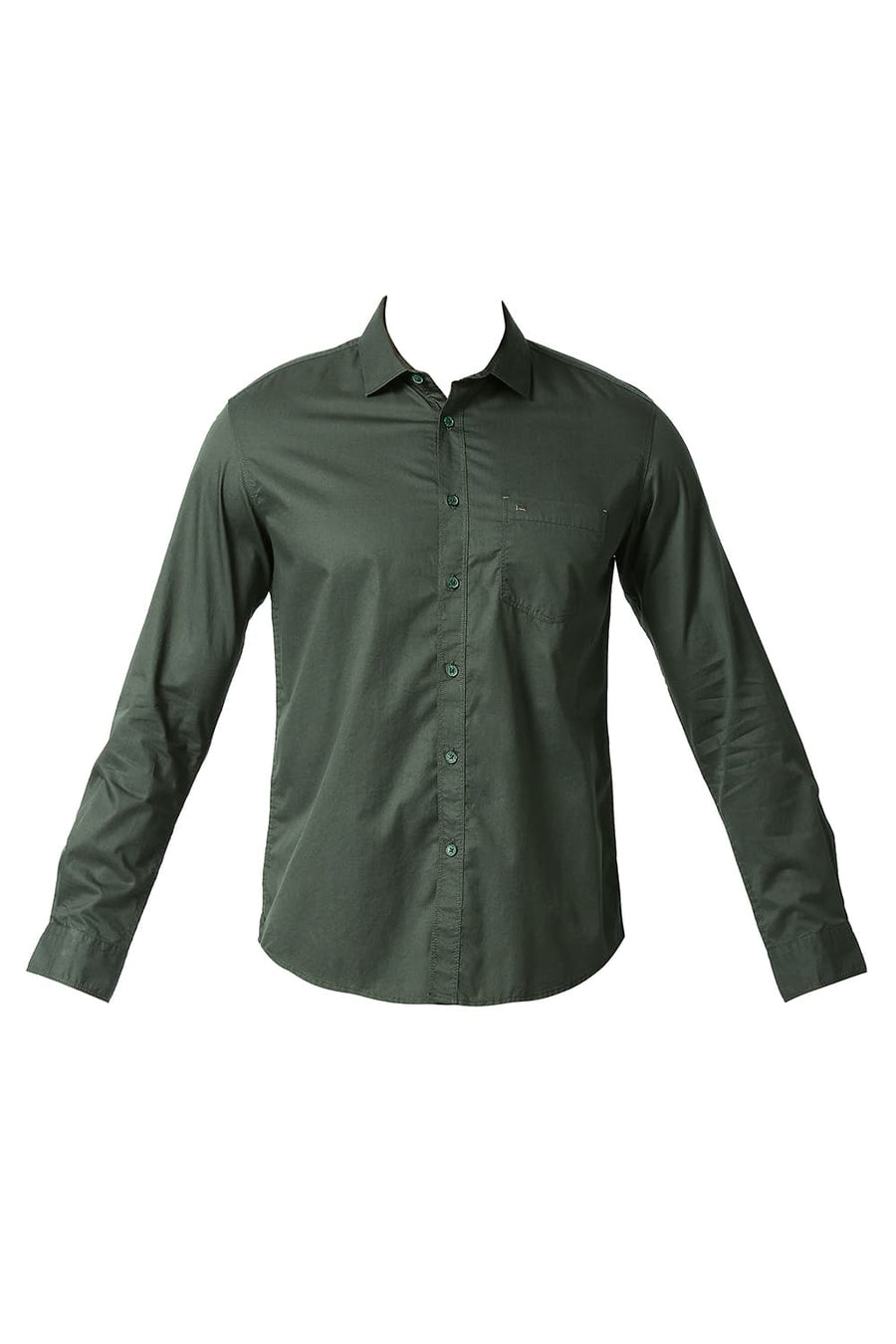 BASICS SLIM FIT SCARAB GREEN COTTON TWILL SHIRT