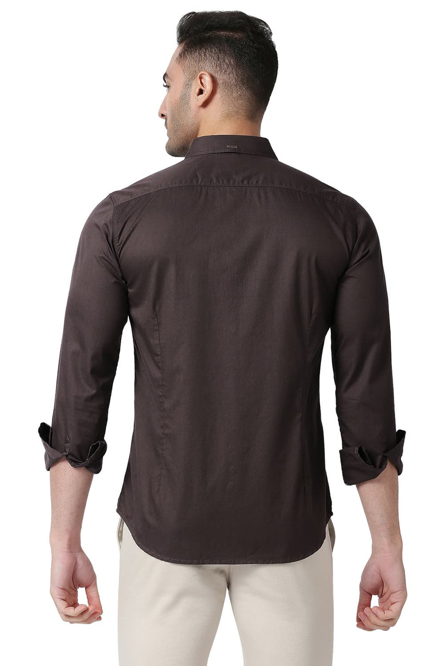 BASICS SLIM FIT FRENCH BROWN COTTON TWILL SHIRT