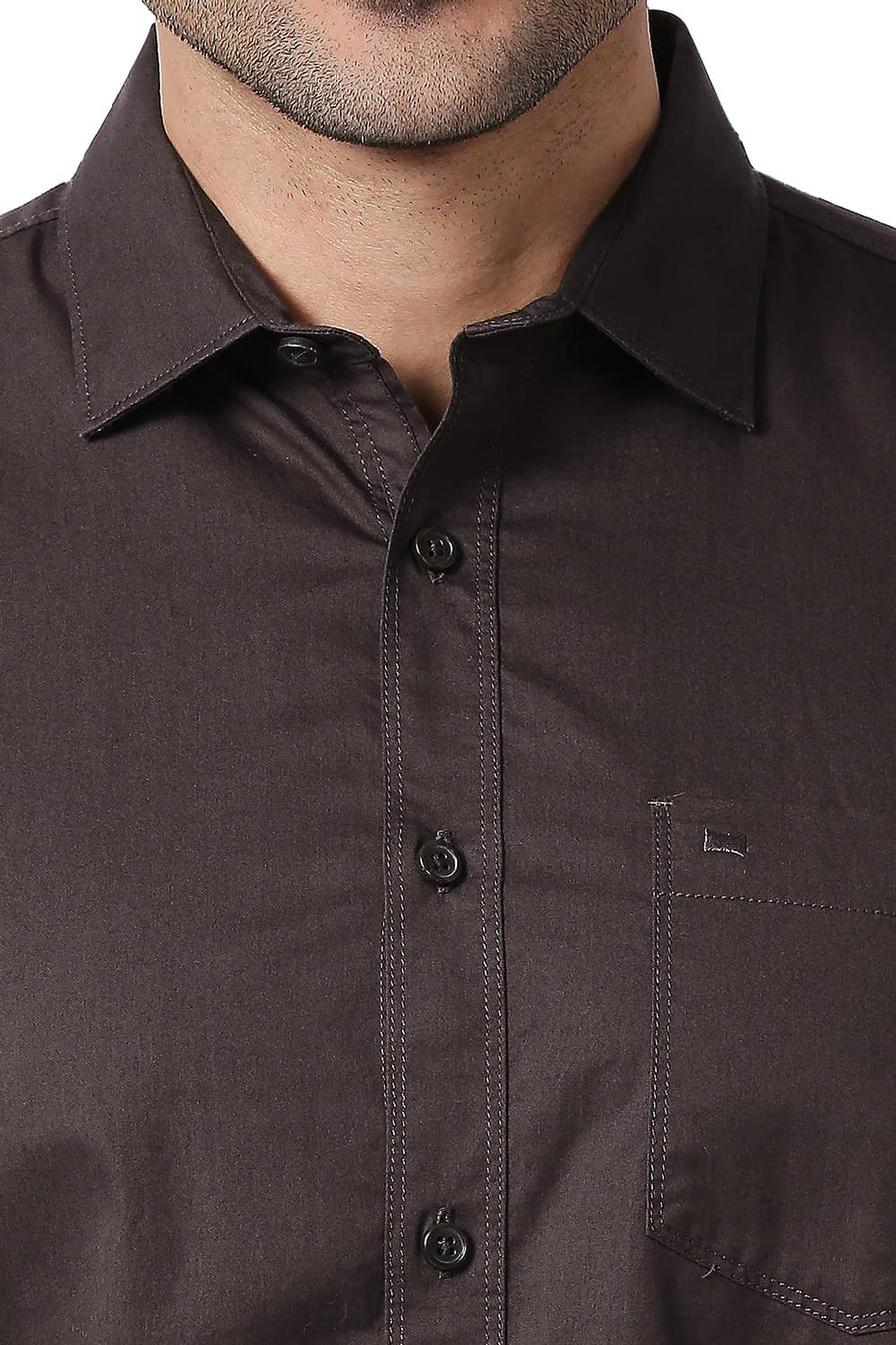 BASICS SLIM FIT FRENCH BROWN COTTON TWILL SHIRT
