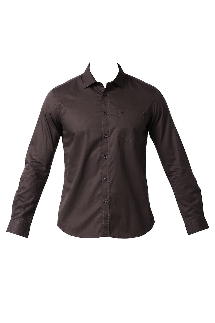 BASICS SLIM FIT FRENCH BROWN COTTON TWILL SHIRT