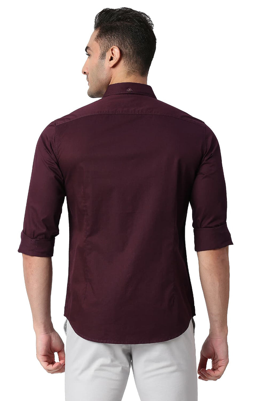 BASICS SLIM FIT BITTER WINE COTTON TWILL SHIRT