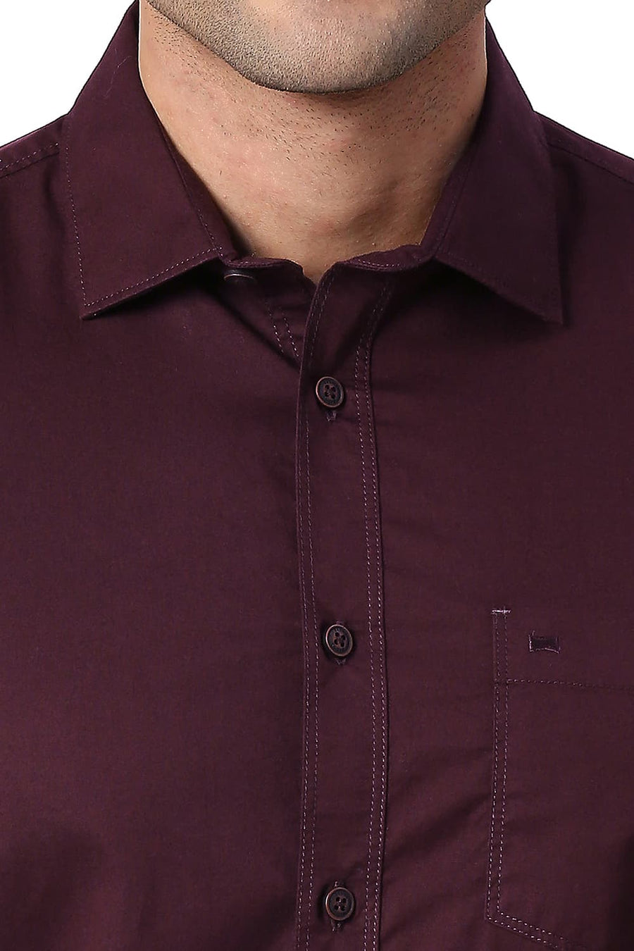 BASICS SLIM FIT BITTER WINE COTTON TWILL SHIRT