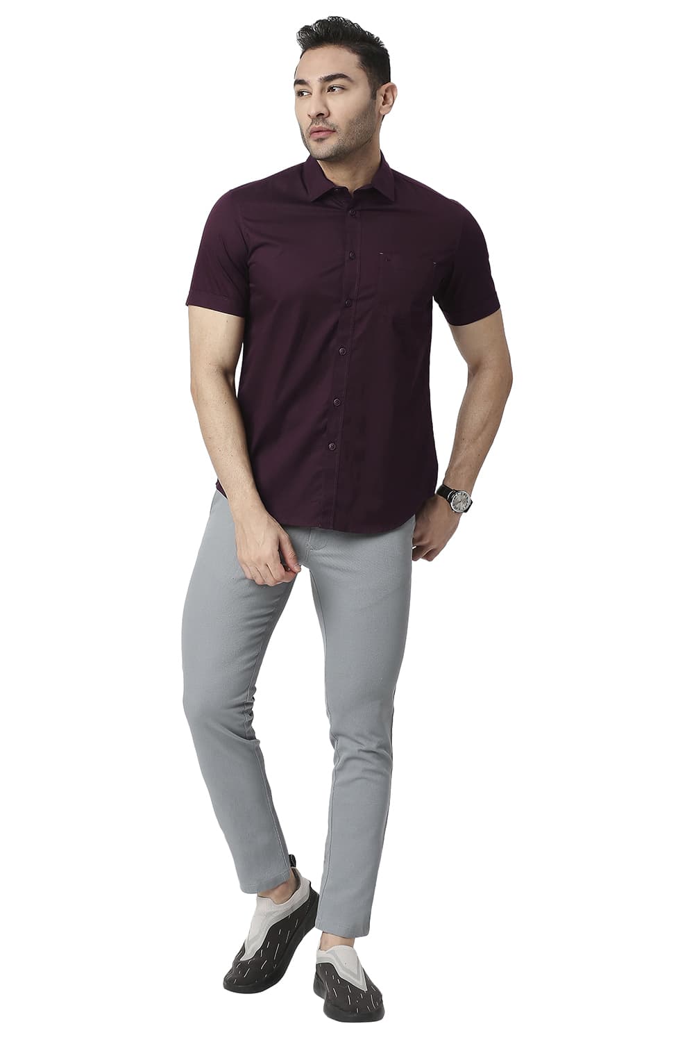 BASICS SLIM FIT COTTON TWILL HALFSLEEVES SHIRT