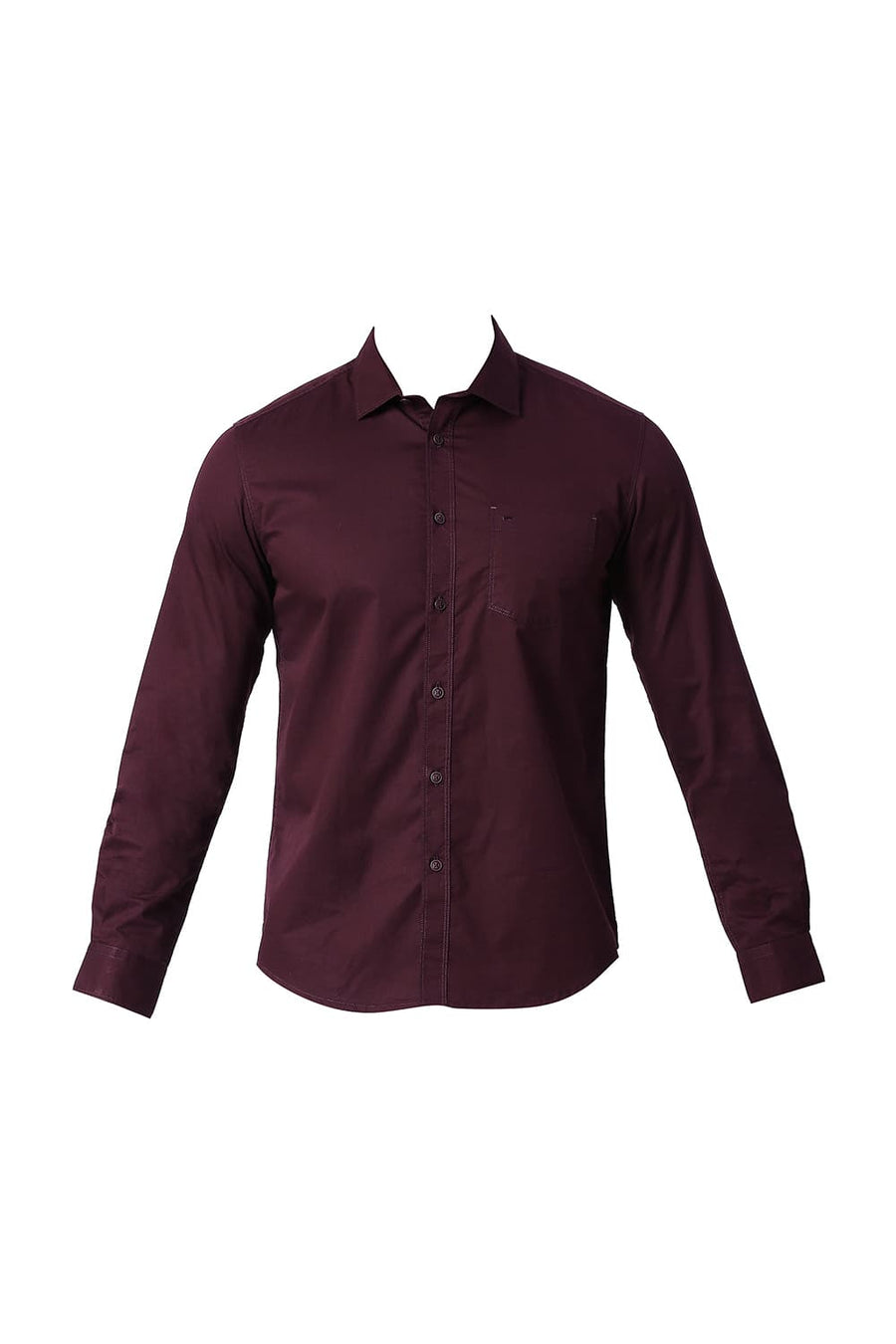 BASICS SLIM FIT BITTER WINE COTTON TWILL SHIRT