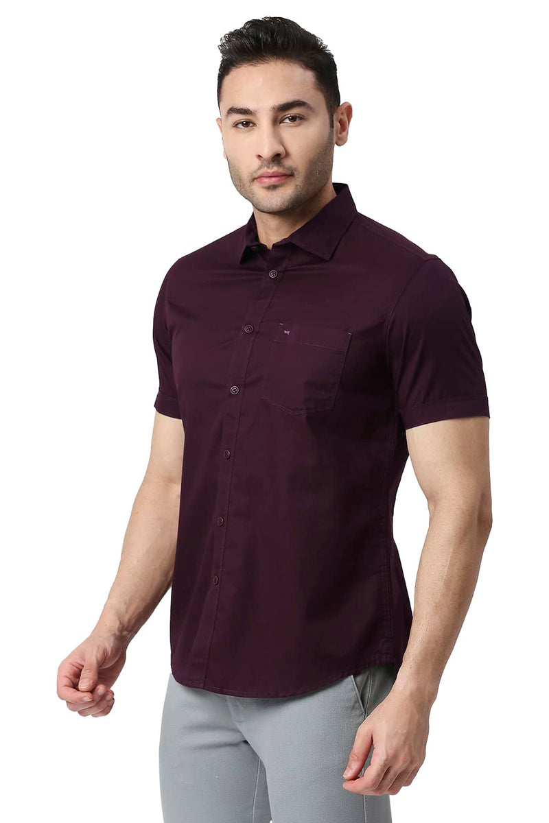 BASICS SLIM FIT COTTON TWILL HALFSLEEVES SHIRT