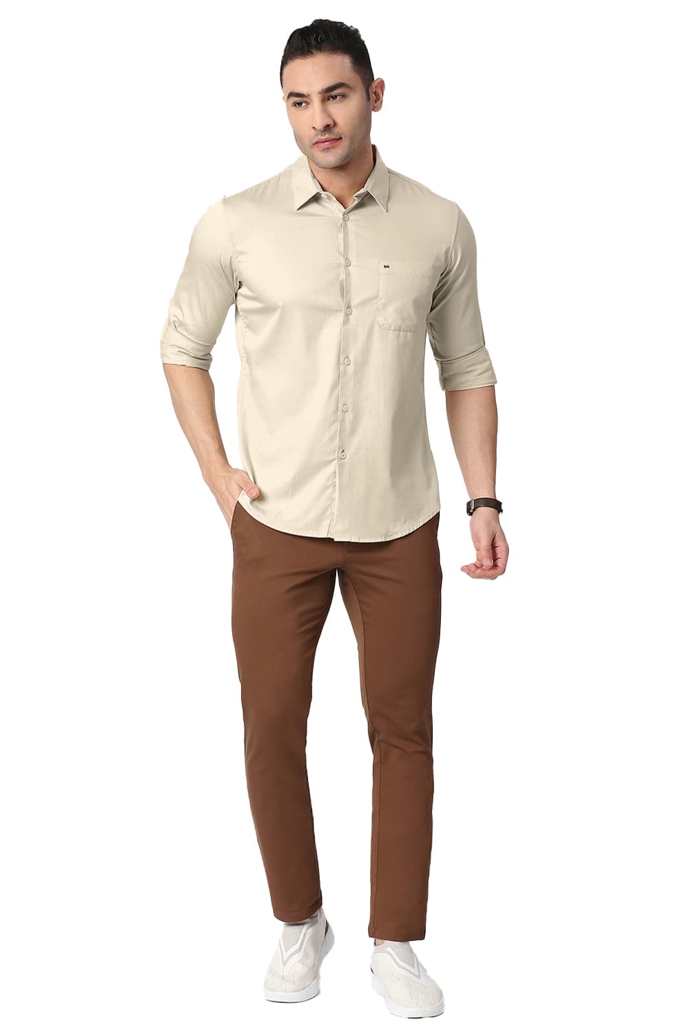 BASICS SLIM FIT COTTON DOBBY SHIRT