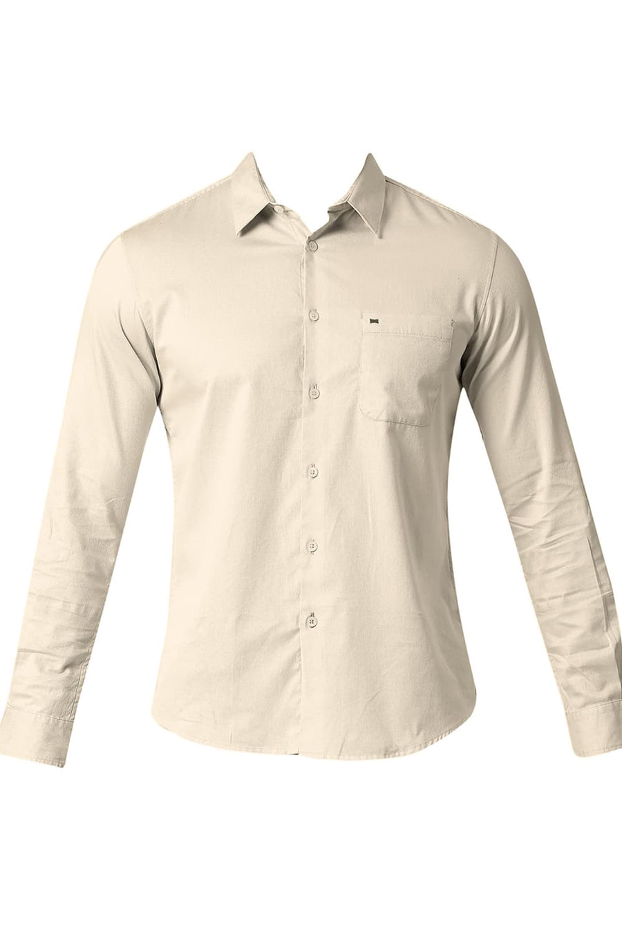 BASICS SLIM FIT SEA MUST BEIGE COTTON DOBBY SHIRT
