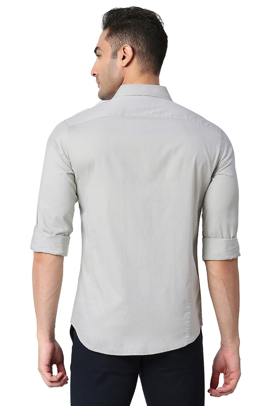 BASICS SLIM FIT BELGIAN GREY COTTON DOBBY SHIRT