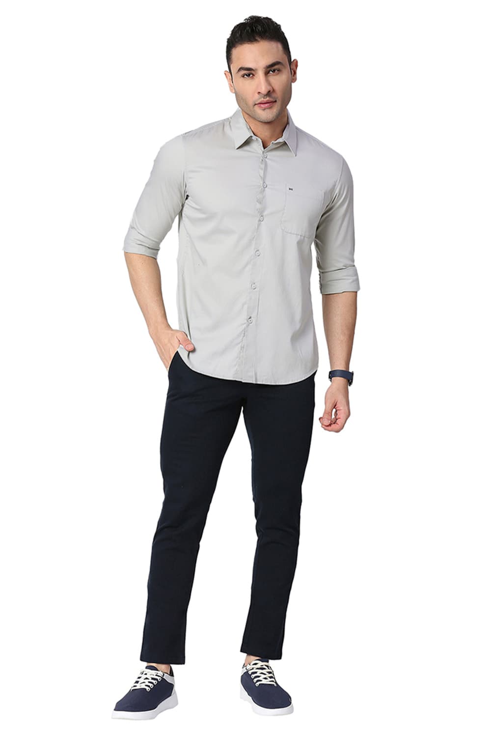 BASICS SLIM FIT COTTON DOBBY SHIRT