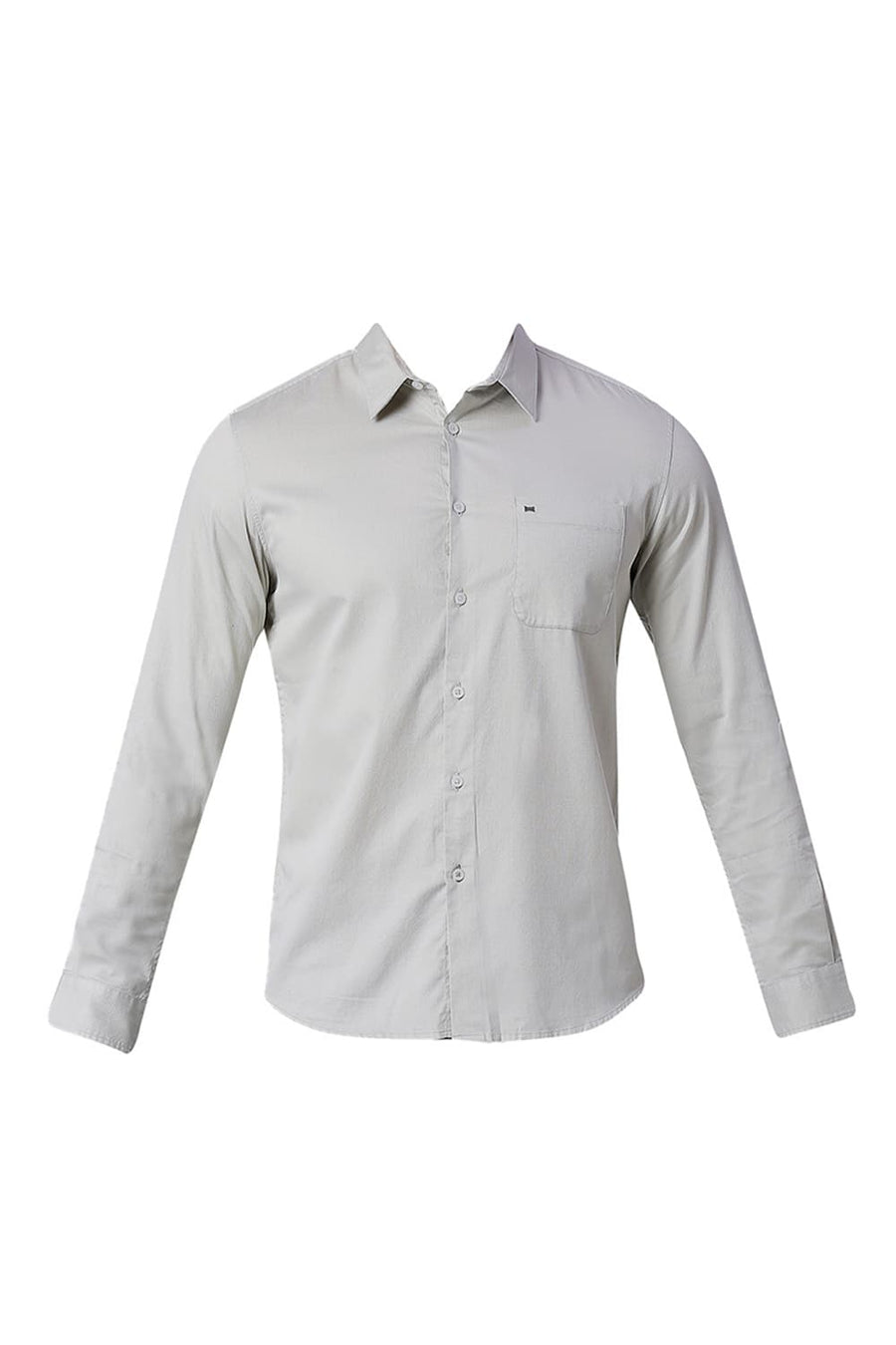 BASICS SLIM FIT BELGIAN GREY COTTON DOBBY SHIRT