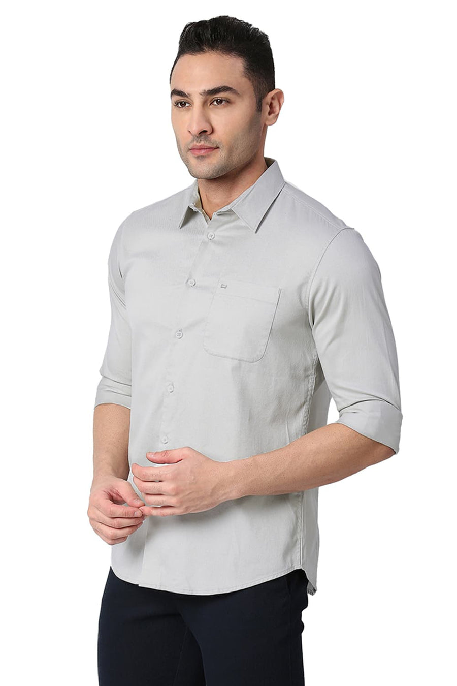BASICS SLIM FIT BELGIAN GREY COTTON DOBBY SHIRT