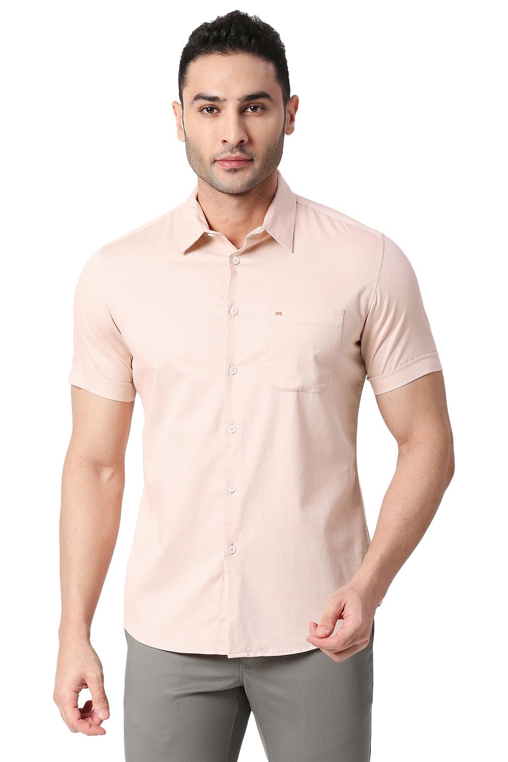 BASICS SLIM FIT COTTON DOBBY SHIRT