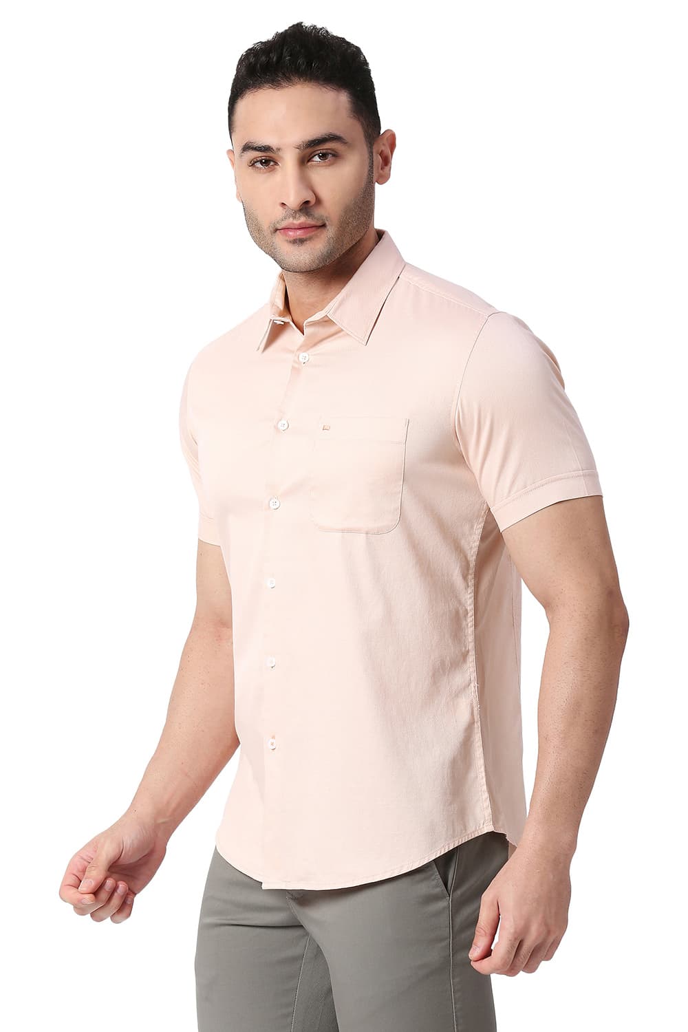 BASICS SLIM FIT COTTON DOBBY HALFSLEEVES SHIRT