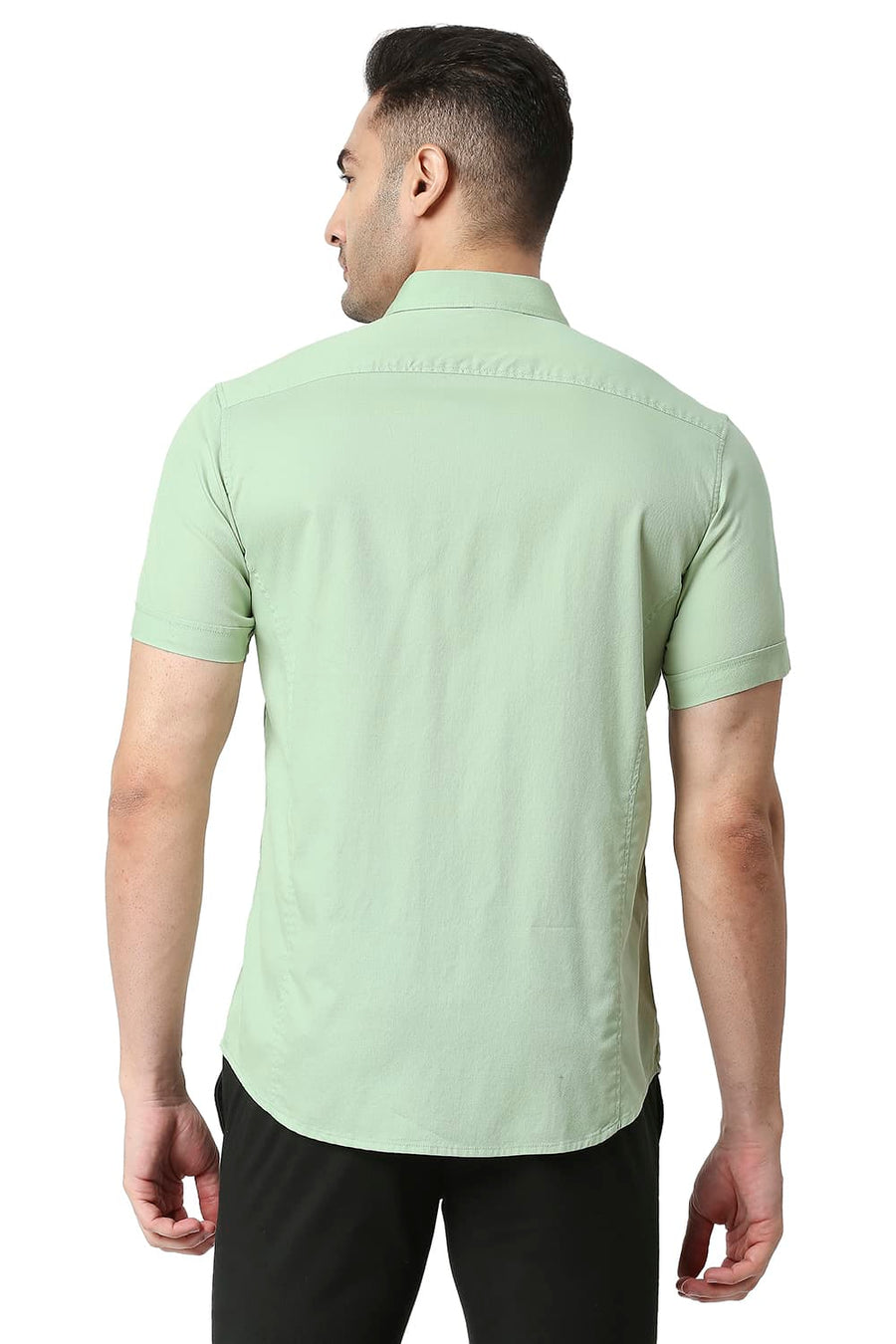 BASICS SLIM FIT LAUREL GREEN COTTON DOBBY SHIRT