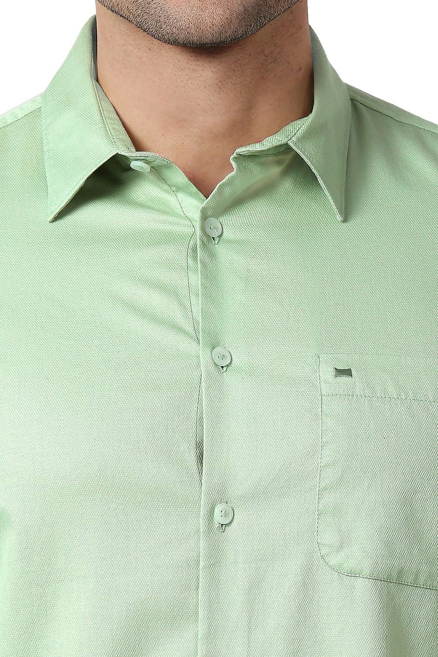 BASICS SLIM FIT LAUREL GREEN COTTON DOBBY SHIRT