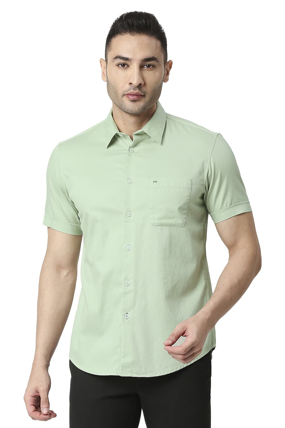 BASICS SLIM FIT COTTON DOBBY HALFSLEEVES SHIRT