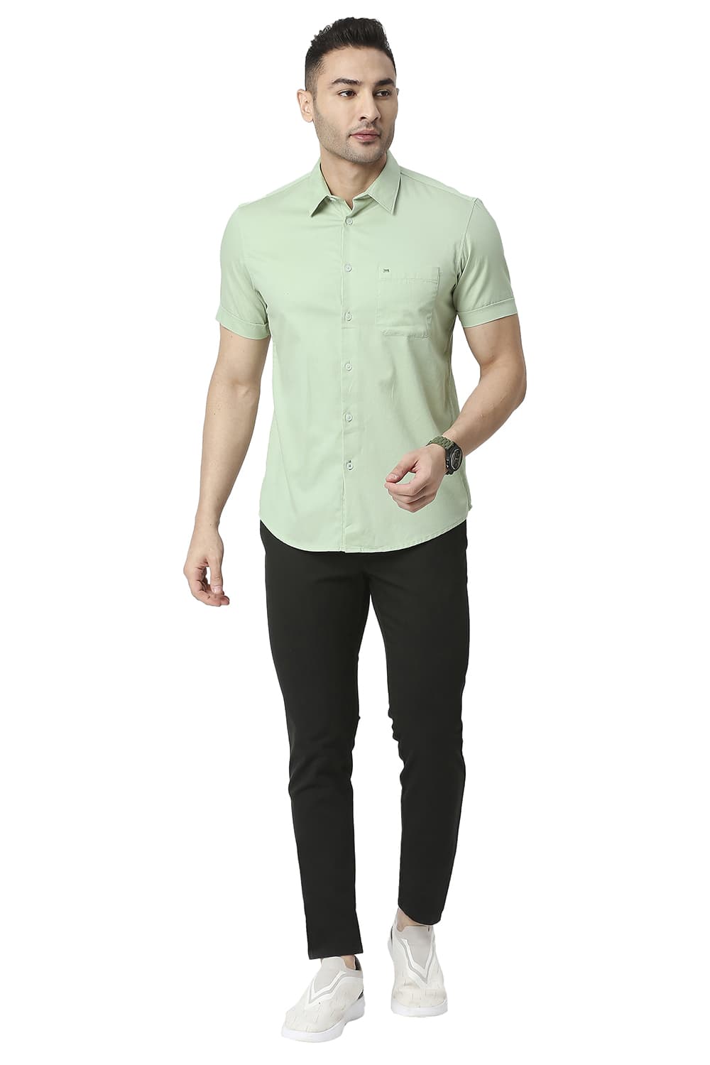 BASICS SLIM FIT COTTON DOBBY HALFSLEEVES SHIRT