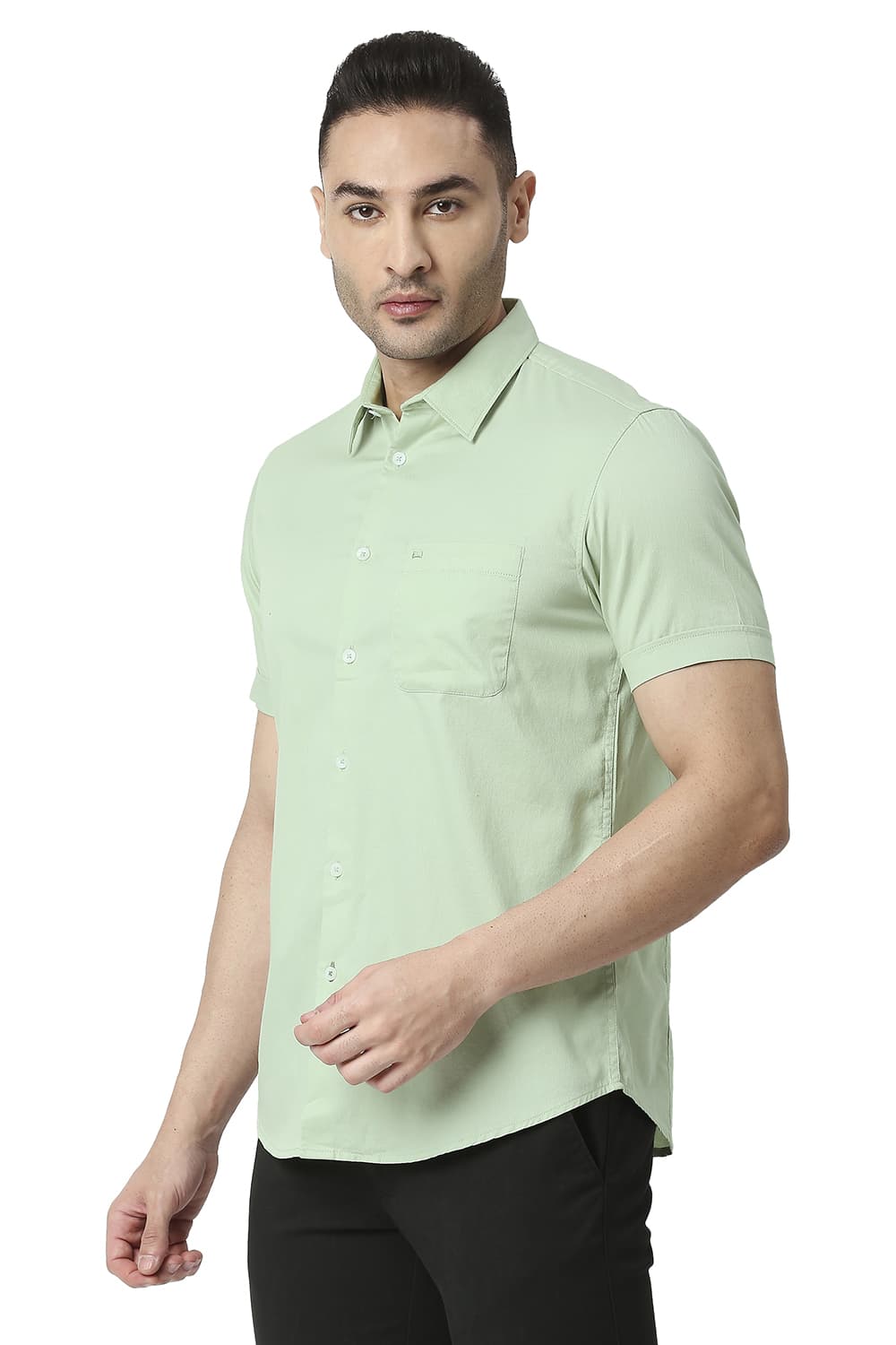 BASICS SLIM FIT COTTON DOBBY HALFSLEEVES SHIRT