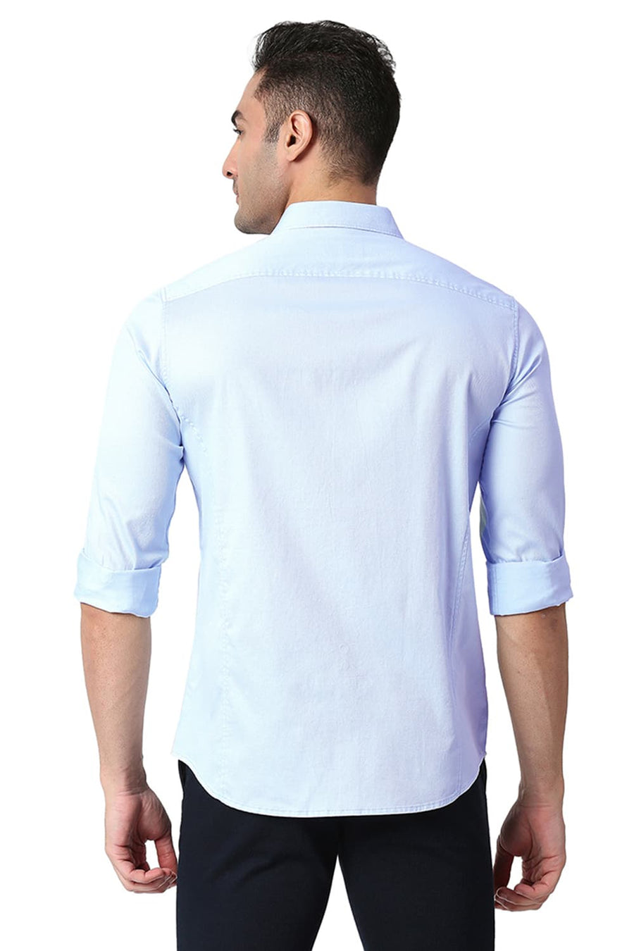BASICS SLIM FIT ILLUSION BLUE COTTON DOBBY SHIRT