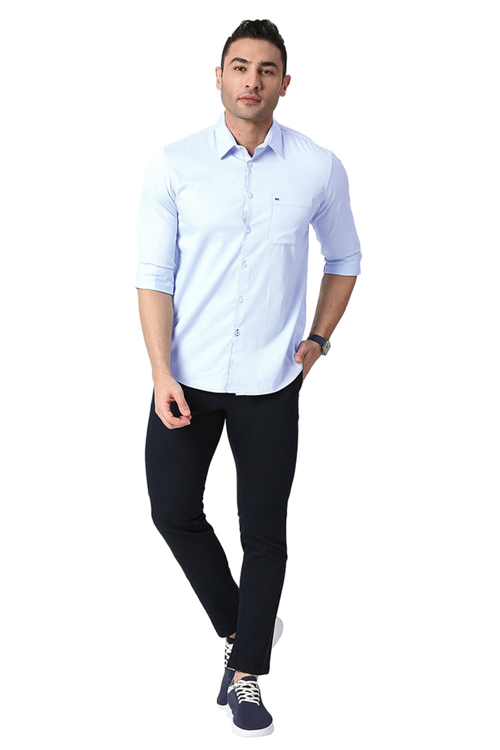 BASICS SLIM FIT COTTON DOBBY SHIRT