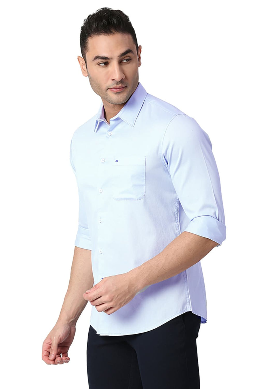 BASICS SLIM FIT ILLUSION BLUE COTTON DOBBY SHIRT
