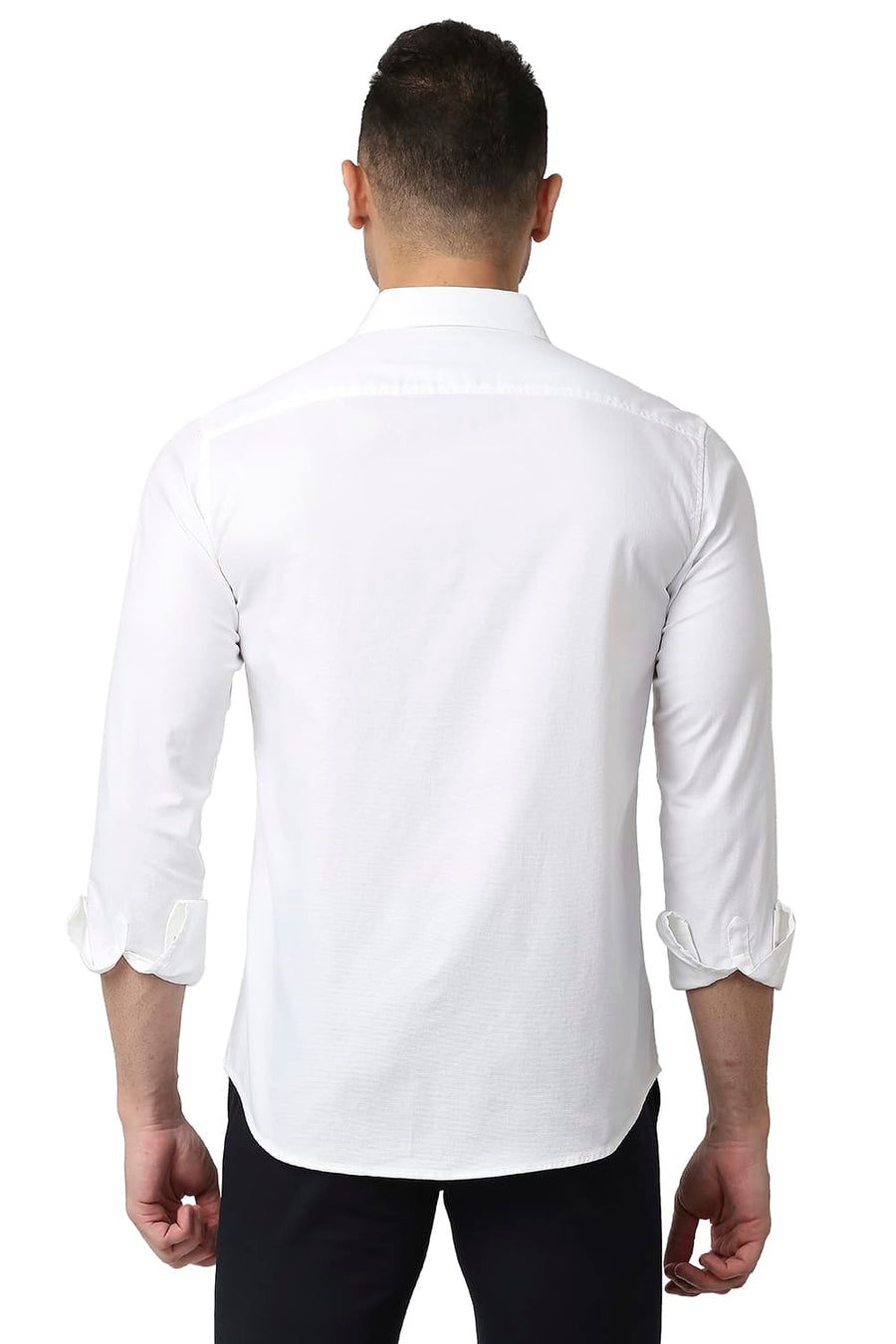 BASICS SLIM FIT BRIGHT WHITE COTTON DOBBY SHIRT