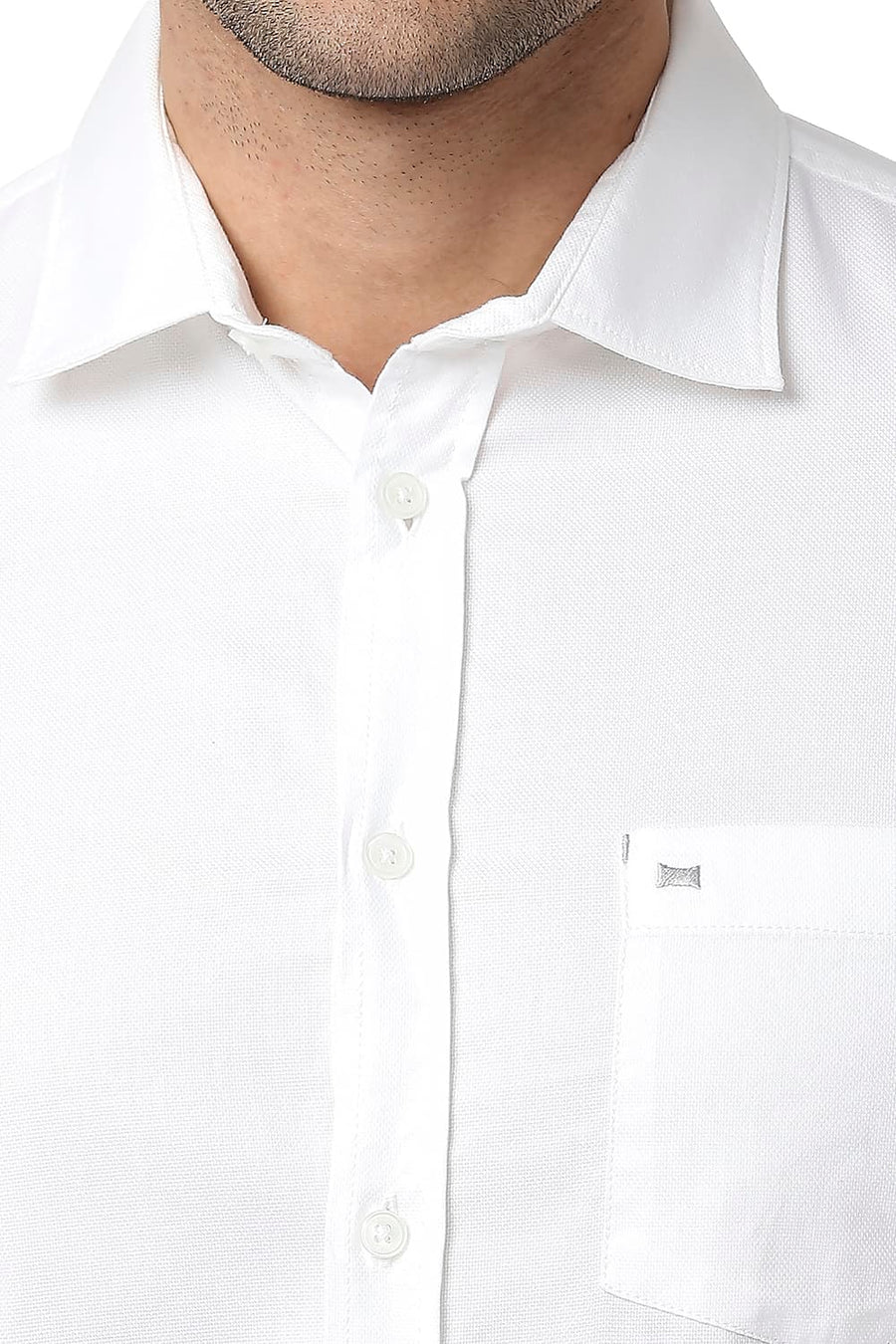 BASICS SLIM FIT BRIGHT WHITE COTTON DOBBY SHIRT