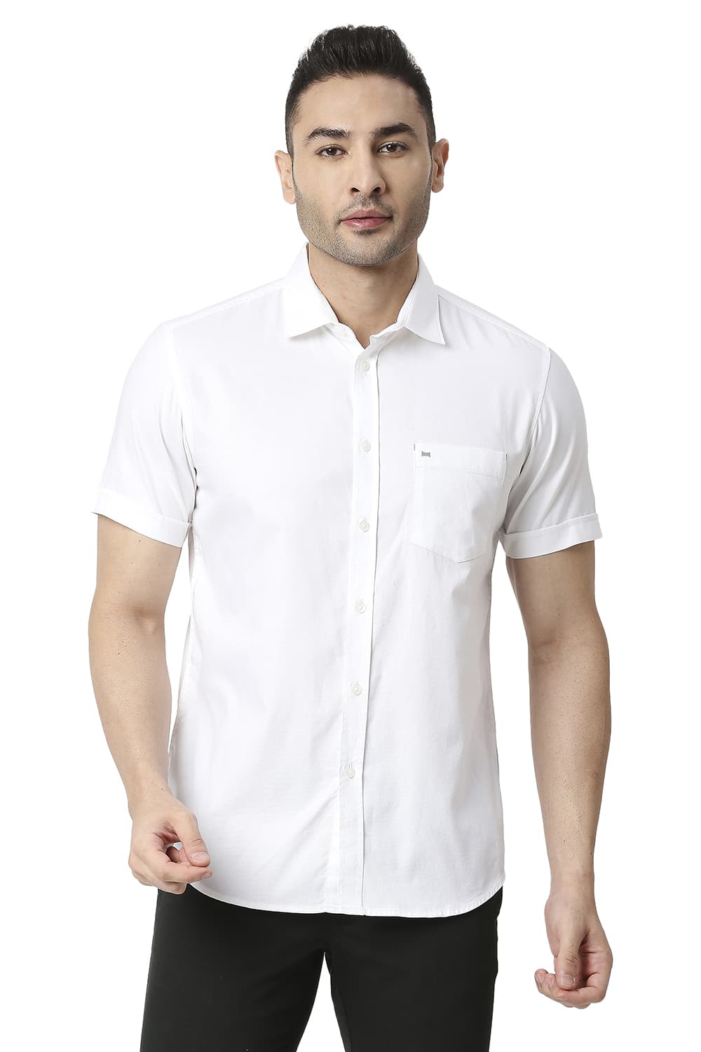 BASICS SLIM FIT COTTON DOBBY SHIRT