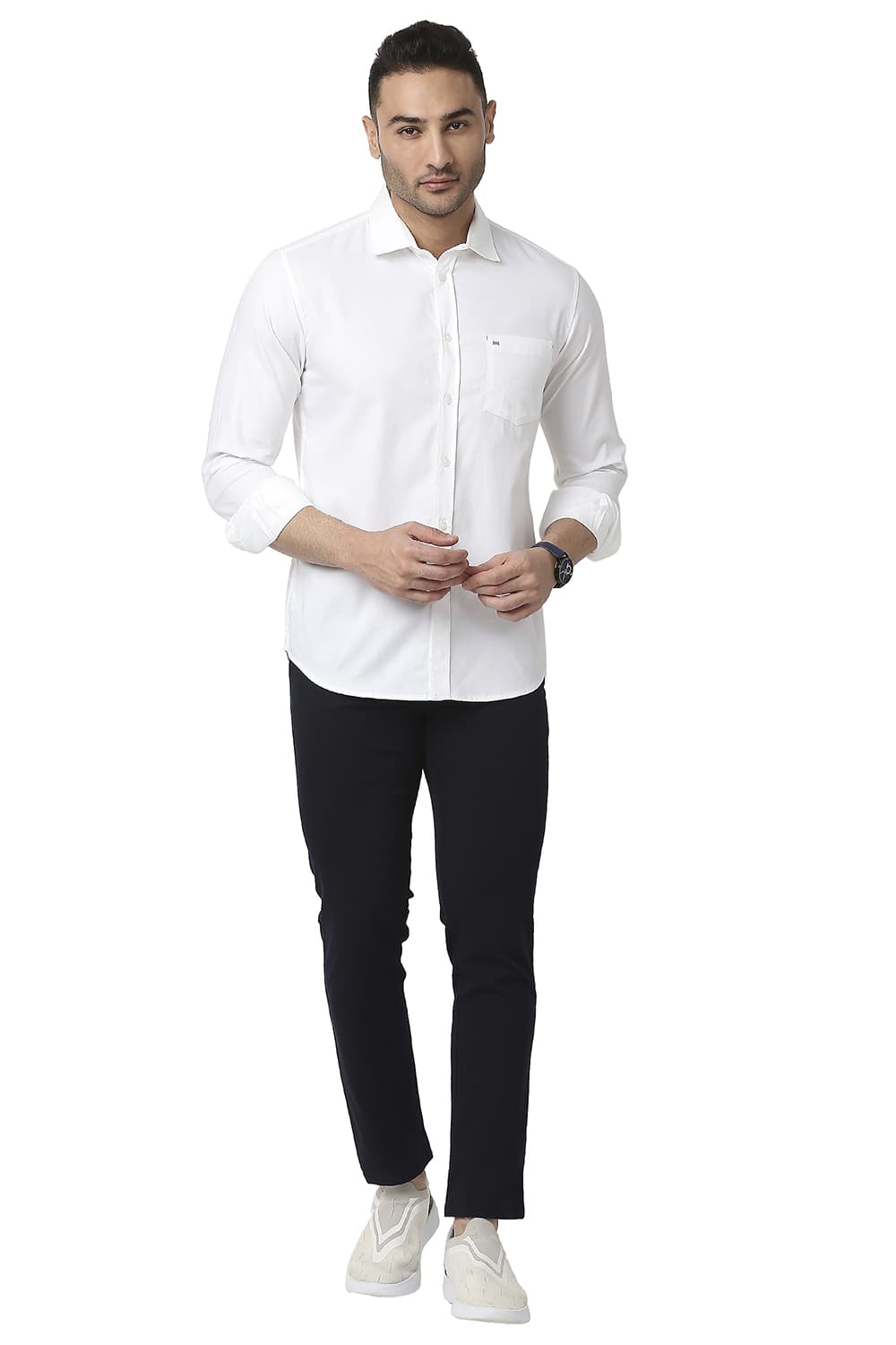 BASICS SLIM FIT COTTON DOBBY SHIRT