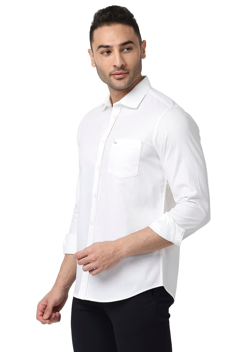BASICS SLIM FIT BRIGHT WHITE COTTON DOBBY SHIRT