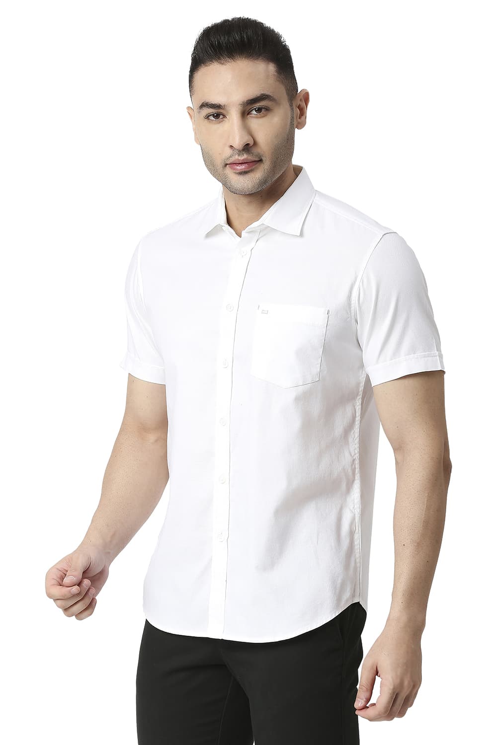 BASICS SLIM FIT COTTON DOBBY HALFSLEEVES SHIRT