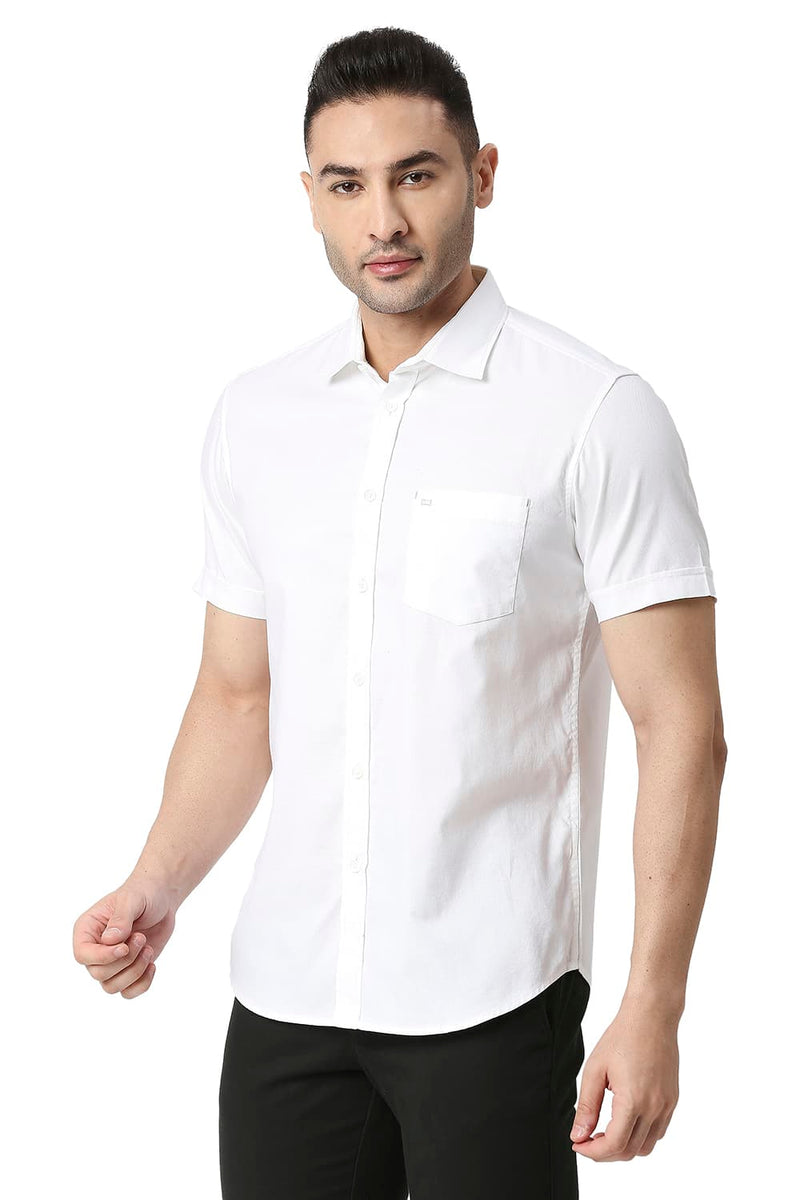 BASICS SLIM FIT COTTON DOBBY HALFSLEEVES SHIRT