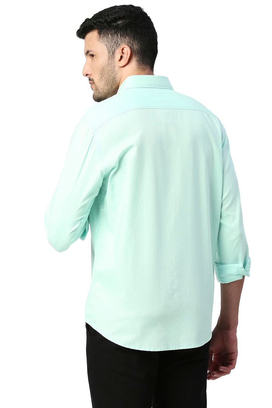 BASICS SLIM FIT BROOK GREEN COTTON DOBBY SHIRT