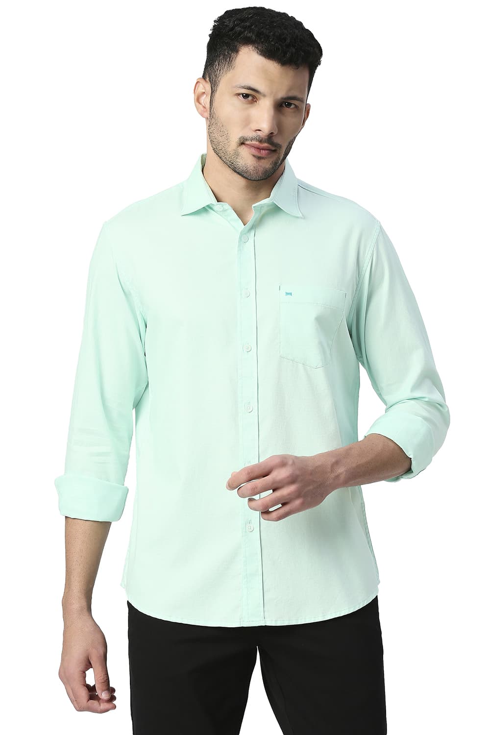 BASICS SLIM FIT COTTON DOBBY SHIRT