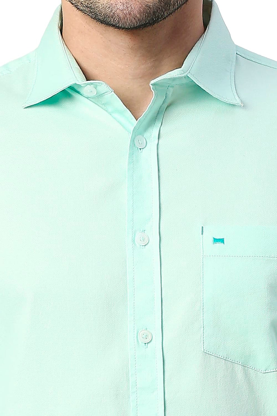 BASICS SLIM FIT BROOK GREEN COTTON DOBBY SHIRT