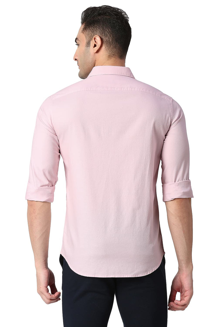 BASICS SLIM FIT BARELY PINK COTTON DOBBY SHIRT