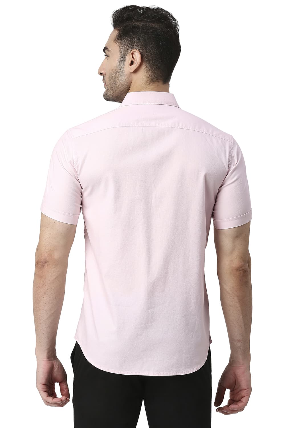 BASICS SLIM FIT COTTON DOBBY HALFSLEEVES SHIRT