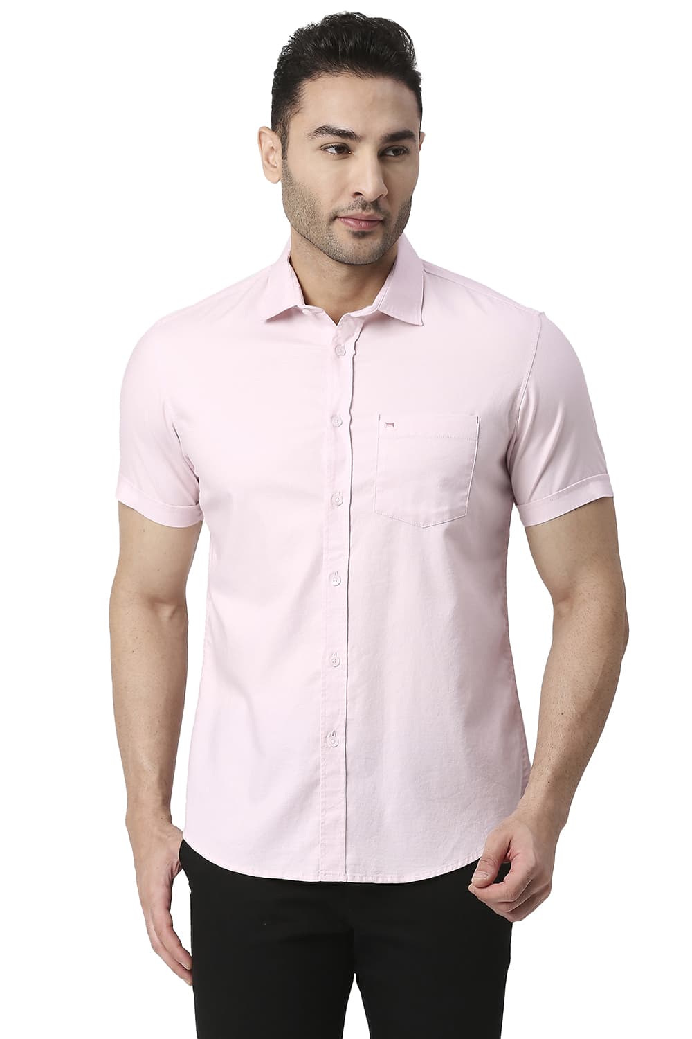 BASICS SLIM FIT COTTON DOBBY HALFSLEEVES SHIRT