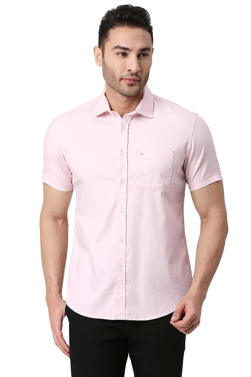 BASICS SLIM FIT COTTON DOBBY HALFSLEEVES SHIRT